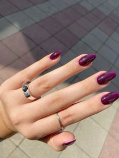 Grape Color Nails Design, Fall Nails Deep Purple, Prom Nail Ideas Purple, Plum Crazy Purple Nails, Coffin Dark Purple Nails, Pointy Purple Nails, Dark Color Gel Nails, Dark Nails Colors, Aubergine Nails Deep Purple