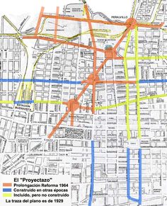 a map with yellow and blue lines on it, indicating the location of several streets