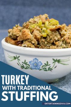 a white bowl filled with food on top of a blue tablecloth covered ground beef