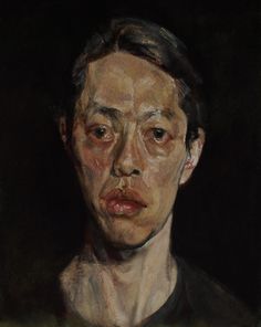 an oil painting of a man's face with wrinkles on his eyes and chest