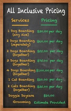 a blackboard with the words all inclusive pricing written in green and yellow on it