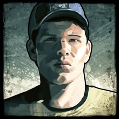 a digital painting of a man wearing a baseball cap