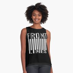 Get my art printed on awesome products. Support me at Redbubble #RBandME: https://www.redbubble.com/i/top/Front-lines-by-CottagePop/138361859.6AQD3?asc=u Whatever Forever, Unapologetically Black, Friends Font, Maputo, E Mc2, Sleeveless Top Designs, Fashion Logo, Womens Rights, Dress Codes