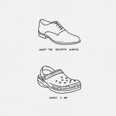 three different types of shoes with the words what the society wants and what i m