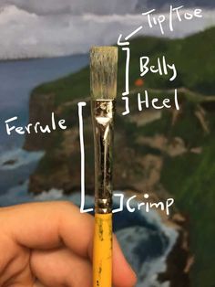 a hand holding a paintbrush with the tip of it