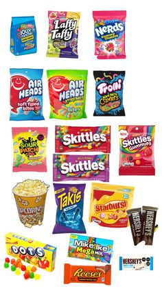 various types of candy are shown in this graphic file, including skittles and skittles