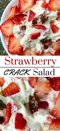 Potluck dessert salad that will have everyone asking for the recipe! Refreshing side salad to go with any potluck, bbq or dinner! Desserts Potluck, Potluck Dessert, Banana Split Dessert, Ready Meals, Potluck Dinner, Tiramisu Dessert, Potluck Desserts, Strawberry Dessert, Strawberry Salad