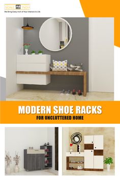 modern shoe racks for uncluttered home - cover image with text that reads, modern shoe racks for uncluttered home