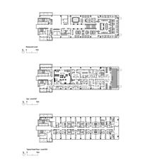 the floor plan for an apartment building with two floors and three levels, in different sections