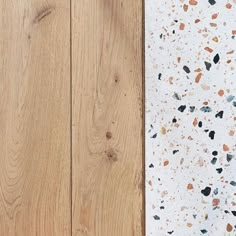 two different types of wood flooring with white and brown speckles on them