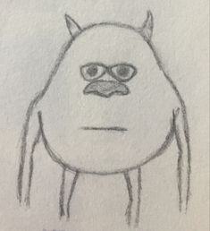 a drawing of a monster with glasses on it's head and eyes drawn in pencil