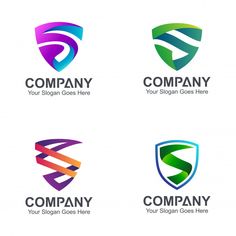 four logos with different colors and shapes for various business purposes, including the letter s