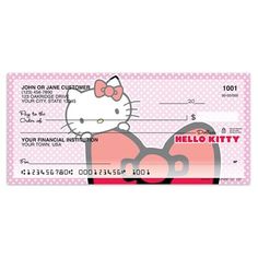 a hello kitty chequered ticket with a pink bow