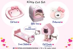 the kitty cat set is designed to look like it's in a pink house