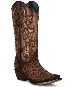 Corral Women's Sand Leopard Print & Studs Western Boots - Snip Toe, Leopard Double Rose, Shoes Boot, Womens Cowgirl Boots, Boot Barn, Corral Boots, Harness Boots, Boot Print, Cowboy Boots Women, Shoe Obsession