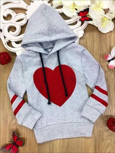 School Birthday, Heart Hoodie, Valentines Outfits, Sweatshirt Fabric, Cozy Hoodie, Striped Hoodie, Striped Sleeve, Cozy Sweatshirts, Drawstring Hoodie