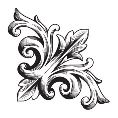 black and white floral design with swirls