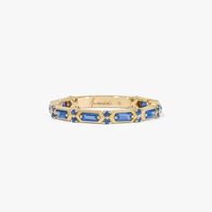 18ct Gold & Blue Sapphire Baguette Eternity Ring Sapphire Baguette Ring, Bohemian Glamour, Stone Stacking, Pebble Pendant, Baguette Ring, Stepping Stone