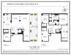 the town floor plan with three separate rooms and two bathrooms, including one bedroom on each side