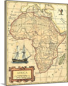 an old map of africa with ships on it