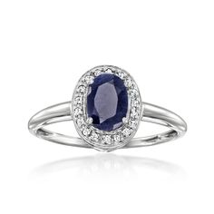 Ross-Simons - .90ct Sapphire Ring, Diamond Accents in Silver. Size 6. This delightful gemstone ring promises timeless elegance and will be a welcome addition to your jewelry box! A rich .90 carat oval sapphire and icy round diamond accents come together in a classic sterling silver design. 3/8" wide. Sapphire ring. Sapphire birthstones are the perfect gift for September birthdays. Sapphire Birthstone, Sapphire Rings, Ring Sapphire, Fine Jewelery, Ring With Diamond, Silver Design, Ring Diamond, Gemstone Ring, Promise Rings