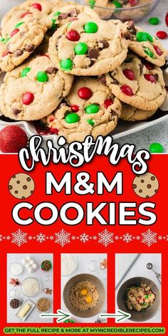 christmas m & m cookies recipe with instructions to make them look like they are ready for the holiday season