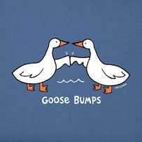 two geese are touching noses with the words goose bumps