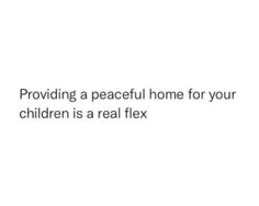 the text reads, providing a peaceful home for your children is a real flex