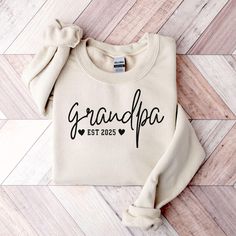 Personalized Grandpa Sweatshirt with Date, Grandfather Hoodie, Granddad Pullover, Grandpa Sweater, Pregnancy Announcement Grandparents by SixHeartsDesignCo on Etsy Pregnancy Reveal Gifts, Grandparents Shirt, Granny Gifts, Gender Reveal Shirts, Pregnancy Announcement Gifts, New Grandparents, Nana Shirts