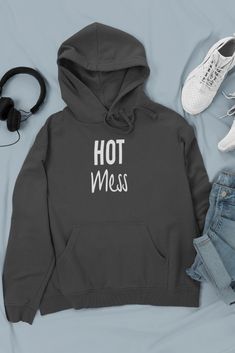 Hot Mess Hoodie Style - Unisex Hoodie A cozy, no-nonsense hoodie to keep you warm. Air jet yarn for a soft, pill-resistant finish with two-ply hood.  Front Pouch Pocket.    Material: 50/50 cotton/poly fleece.    Size (Unisex):  S – 18” Chest  M – 20” Chest  L – 21” Chest  XL – 23” Chest  2XL – 24” Chest  3XL – 26” Chest  4XL – 28” Chest  5XL – 30” Chest     >> Made in the USA Hoodie Style, Hot Mess, Hoodie Fashion, Unisex Hoodies