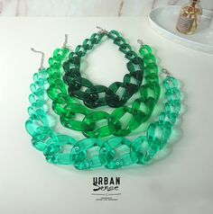 "GREEN Transparent Chunky Link Oversize Necklace - Stone material: Plated metal, Acrylic - Lobster clasp closure - Necklace Length: approx. 58.5cm(23\") with 7cm(2.75\" )extension - Weight: Around 129g There might be a little difference of the colors due to the camera or light. All jewelry comes in a gift box with my brand logo. Carefully shipped in a bubble wrap mailer. This jewelry will be gift-wrapped in an elegant gift box and shipped to you via registered mail (with tracking number) in a pr Luxury Green Statement Beaded Necklace, Trendy Green Chain Link Jewelry, Green Adjustable Chain Necklace For Party, Green Adjustable Chain Link Necklace, Green Chain Link Necklace With Adjustable Chain, Green Necklace With Adjustable Chain, Trendy Green Necklace For Party, Green Adjustable Chain Jewelry For Party, Green Beaded Chain Necklace For Gift