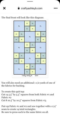 an image of a quilt pattern on the app store's mobile device, with instructions to make it