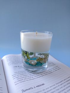 a candle sitting on top of an open book