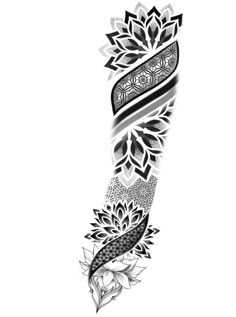 a black and white tattoo design with flowers