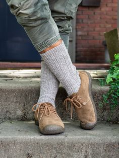 This soft, nubbly sock in five sizes (XS/S/M/L/XL) is worked entirely in knit/purl textures for a simple knitting experience with a cozy result. Handsome stripes run down the leg and over the top of the foot, while a slip-stitch flap heel provides cushioning and strength. With a size to fit any member of the family, this is a great project to work any time and tuck into the gift box for a future celebration. Shown here is size L in Stone Soup Fingering, color PumiceSuggested Yarns: Border Leices Socks Knitting Pattern, Simple Knitting, Socks Knitting, Stone Soup, Knit Purl, Sock Knitting Patterns, How To Purl Knit, Lace Sweater, Lace Shawl