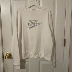 Nike White Sweater Nwt Size Small Small Mark As Shown Nike White Sweater For Fall, Nike Casual Spring Sweater, Nike White Sweater For Winter, White Nike Sweater For Winter, White Letter Print Sweater For Spring, Casual White Sweatshirt For Spring, Nike White Sweatshirt For Fall, White Sporty Sweater For Spring, Sporty White Sweater For Spring