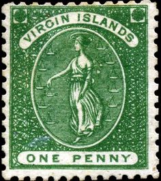 a green and white stamp with an image of a woman holding a bird on it