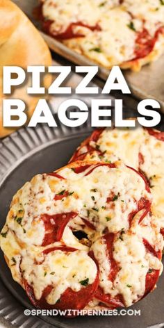 pizza bagels on a plate with the title overlay reads, how to make homemade pizza bagels