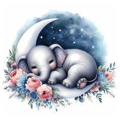 two baby elephants are laying on the moon