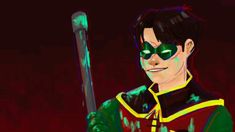 a digital painting of a man with a bat in his hand and green eye glasses