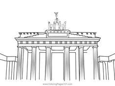 a black and white drawing of the lincoln memorial in washington d c, with statues on top