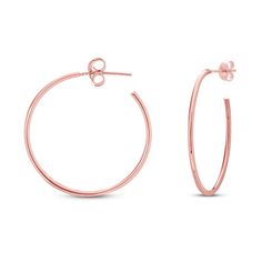 These essential hoop earrings for her are fashioned in stylish 14K rose gold. The earrings are approximately 25mm in diameter and secure with friction backs. Modern Rose Gold Hoop Earrings, Modern Rose Gold Small Hoop Earrings, Modern Rose Gold Hoop Earrings For Everyday Wear, Modern Small Hoop Rose Gold Earrings, Modern Rose Gold Hoop Huggie Earrings, Small Rose Gold Sterling Silver Hoop Earrings, Small Rose Gold Hoop Earrings In Sterling Silver, Small Hoop Sterling Silver Rose Gold Earrings, Modern Hypoallergenic Rose Gold Hoop Earrings