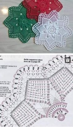 crochet doily patterns for christmas decorations and tablecloths, including poinsettis