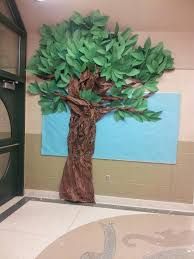 a tree with green leaves in the middle of a room