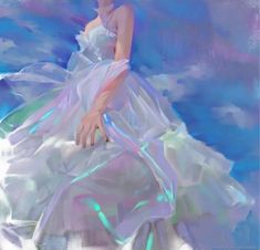 a digital painting of a woman in a white dress