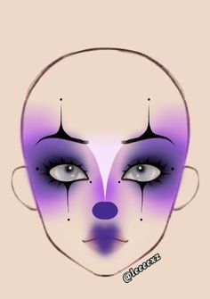 Black And Purple Clown Makeup, Purple Face Paint Ideas, Clown Design Art, How To Clown Makeup, Clown Makeup Template, Purple Clown Costume, Clown Makeup Purple, Art The Clown Makeup, Clown Makeup Looks Drawing