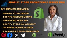 a woman holding a shopping bag with the words shopify store promotion and marketing