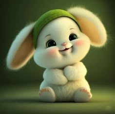 a cute little bunny with a green hat