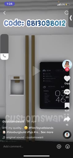 the app shows an image of a refrigerator with buttons and numbers on it, as well as other icons