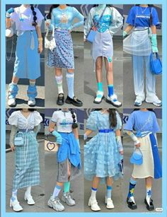 Summer Maximalist Fashion, Blue Theme, Blue Outfit, 가을 패션, Harajuku Fashion, Colourful Outfits